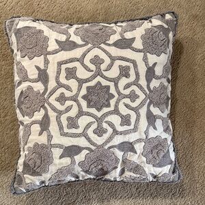 Pottery Barn Elegant Gray and Cream Decorative Pillow